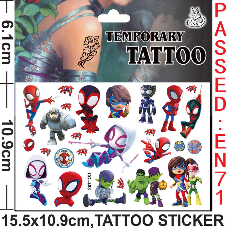 Tatuajes temporales de Spidey y sus amigos increíbles para niños, suministros para fiestas de cumpleaños, pegatinas para decoración, 1 piezas