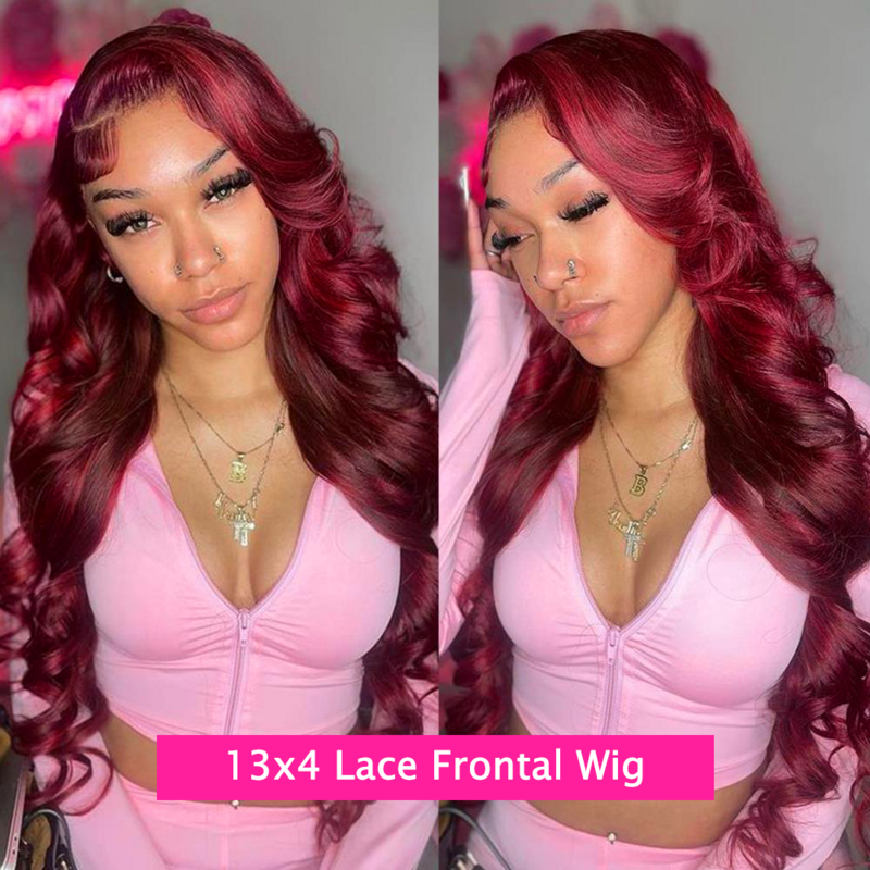 99J Burgundy 13x6 HD Lace Front Wig Body Wave Lace Frontal Wigs Human Hair Brazilian Red Colored 13x4 Lace Front Wig For Women