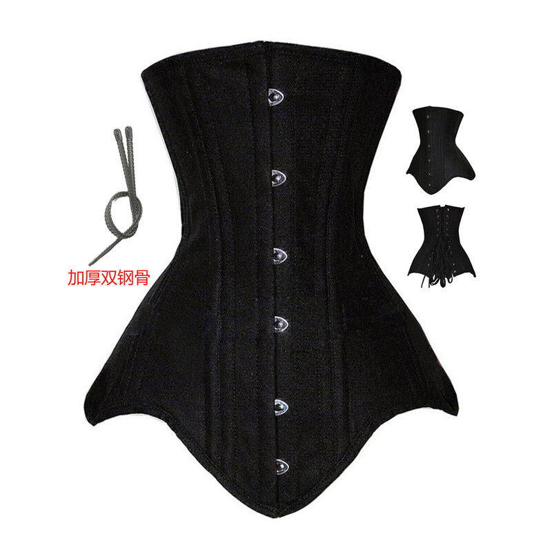 Serre-taille en coton à double armature en acier pour femme, ceinture réglable, corset rond à l'entrejambe