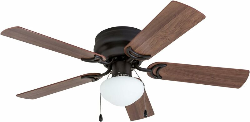 Prominence Home Alvina, 42 Inch Traditional Flush Mount Indoor LED Ceiling Fan with Light, Pull Chain, Dual Finish Blades