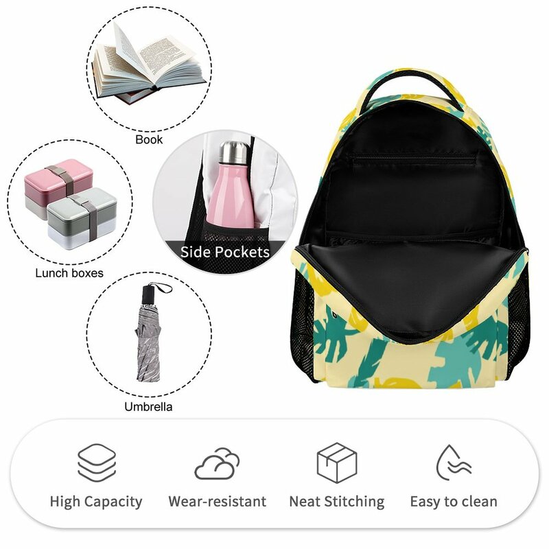 Yellow Leaf Full Print Schoolbag Large Capacity Backpack Leisure Daypack School Backpack Shoulder Pencil Case Children's Backbag