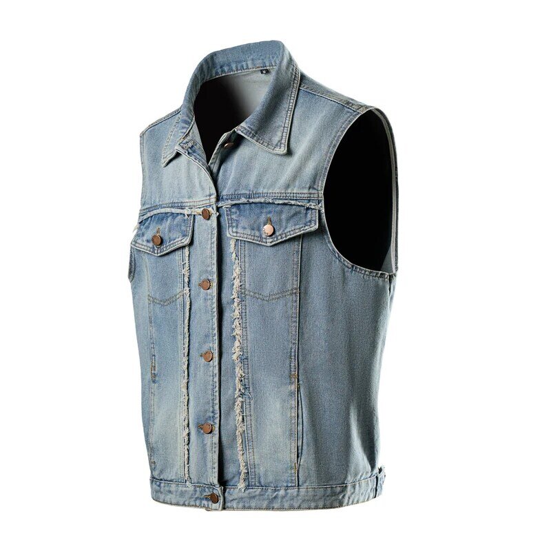 New Korean Version Loose Casual Light Blue Denim Vest Trendy Cowboy Denim Vest Men's Jacket Outerwear