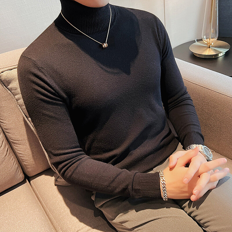 Sweater Kerah Tinggi ผู้ชายฤดูหนาว Warm Warm เสื้อถัก Pullover 2022คุณภาพสูงแขนยาว Slim Fit Bottoming Atasan Bahan Rajut 4XL-M
