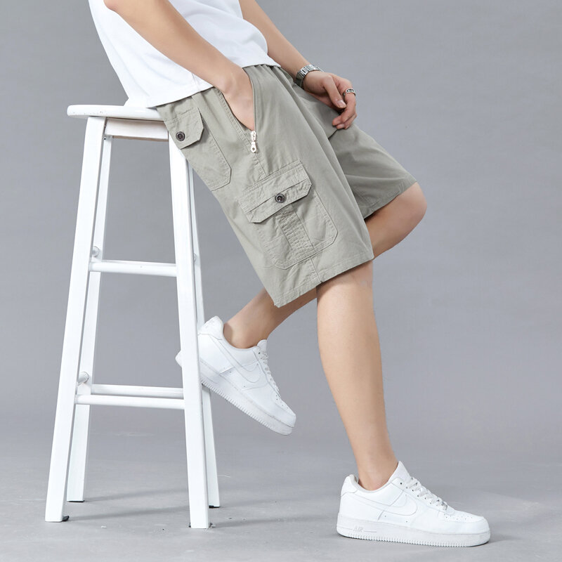 Lightweight Cargo Shorts Men Outdoor Drawstring Cotton Tactical Shorts Multi Pockets Military Hiking Shorts Male