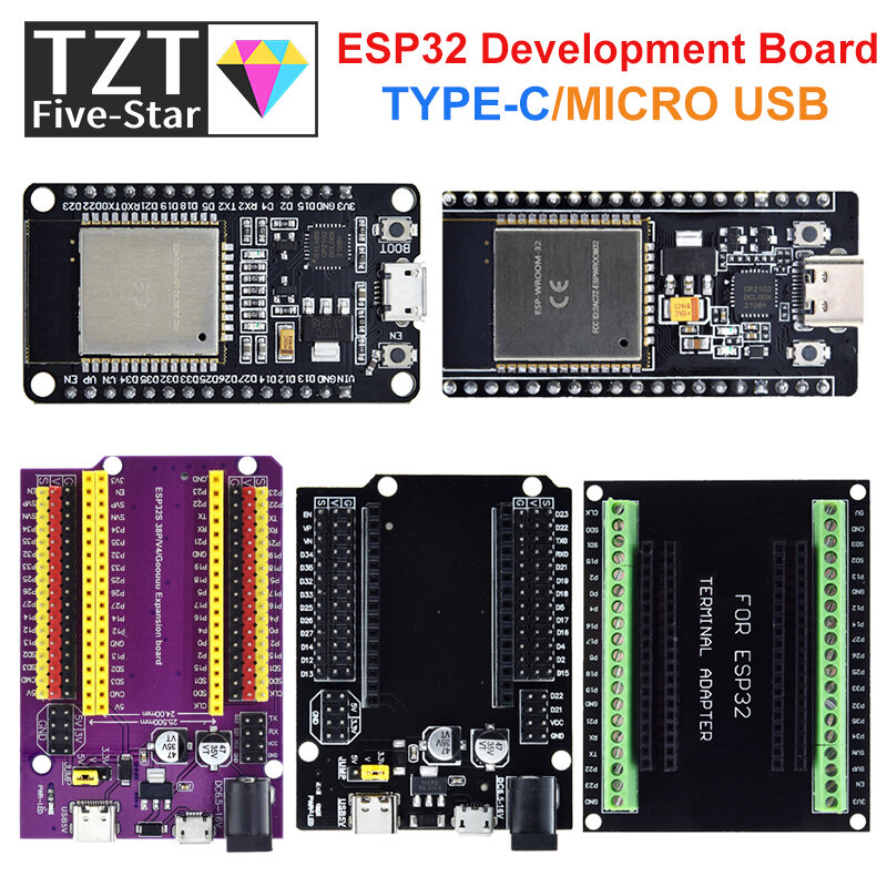 Placa de Desenvolvimento ESP32, Tipo C, Micro USB, CP2102, WiFi, Bluetooth, Dual Core, ESP32-DevKitC-32, ESP-WROOM-32, Placa de Expansão, 38Pins
