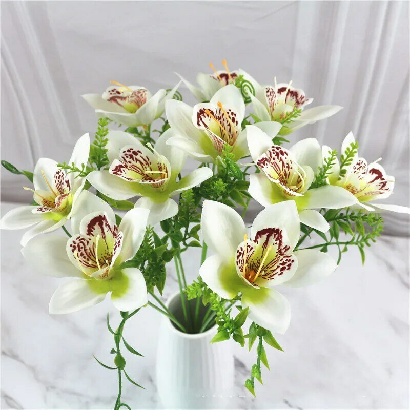 10 шт./букет, искусственная Орхидея, цветок из белого шелка, искусственные цветы «сделай сам», свадебная задняя дорожка, Настольная Ваза, аксессуары, искусственные цветы