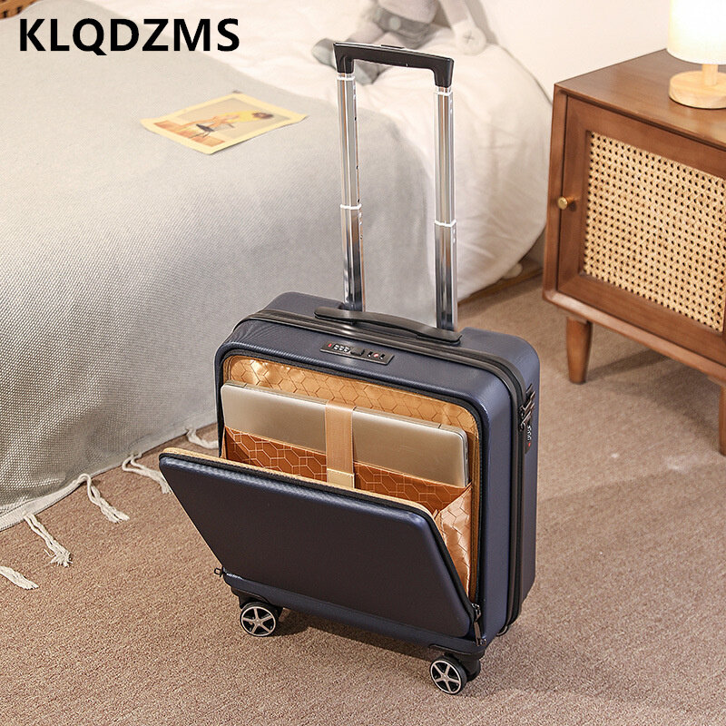 KLQDZMS 18 Inch Travel Suitcase New Front-opening Laptop Trolley Case Universal Small Boarding Box with Wheels Rolling Luggage