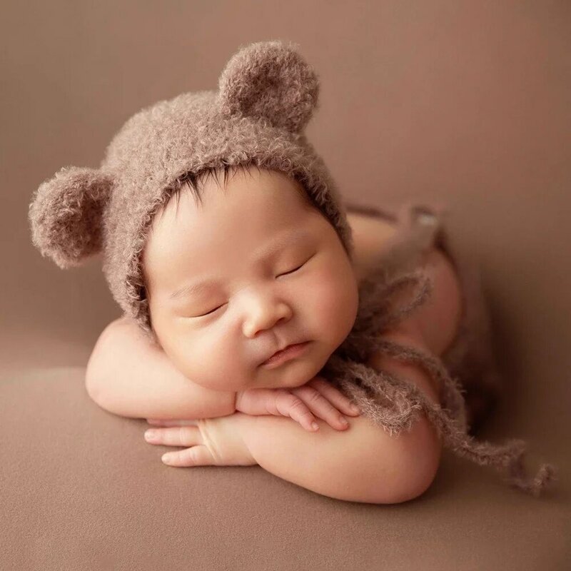 Fotografia noworodka dziecko odzież z dzianiny rekwizyty miękki moherowy kapelusz kombinezon sesja zdjęciowa akcesoria fotograficzne dla noworodka