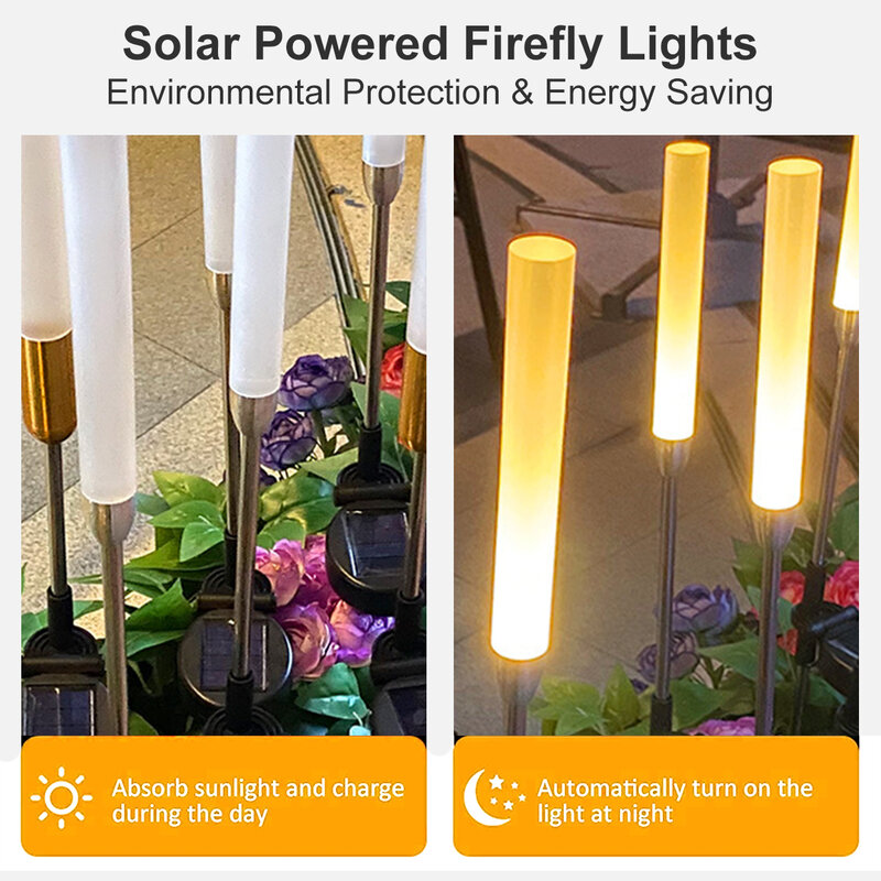 Aço inoxidável Solar LED Lawn Light, Park Lamp, impermeável, Auto On e Off Inserção de Luzes, ao ar livre, Reed, IP55, 2Pcs