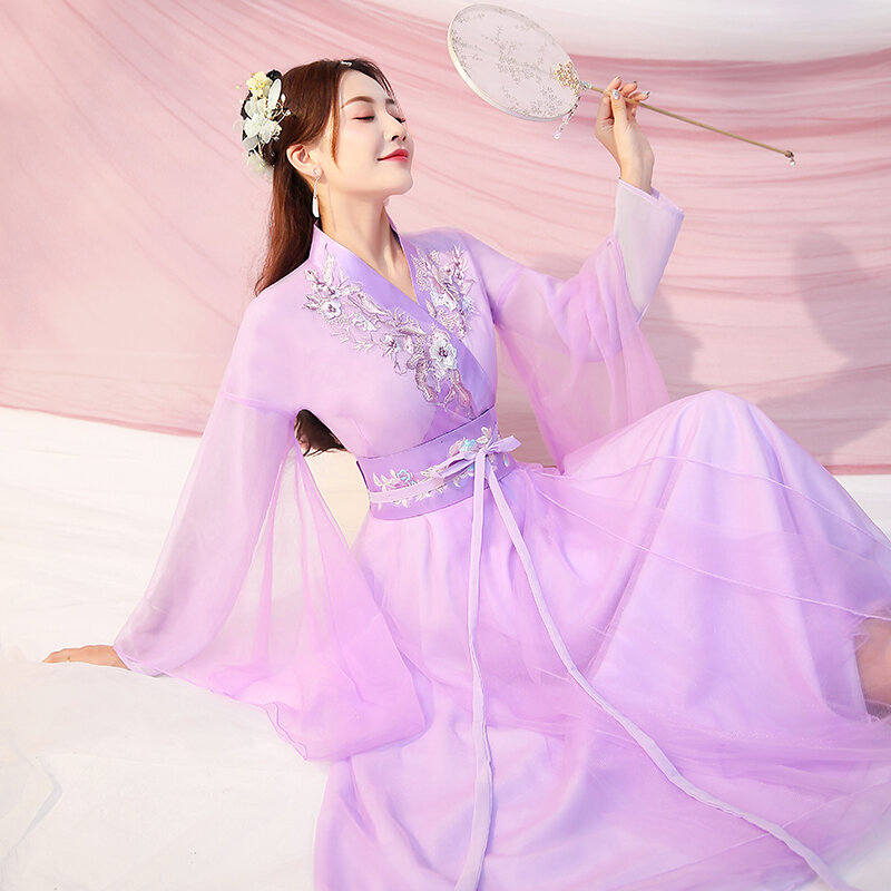 ผู้หญิงจีน Hanfu แบบดั้งเดิมเต้นรำประสิทธิภาพเครื่องแต่งกาย Han เจ้าหญิงเสื้อผ้า Oriental Tang Dynasty Fairy ชุด