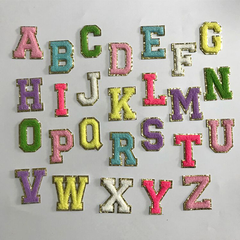 Zdjęcie 1 sztuk 55mm Chenille list łatki na ubrania angielski alfabet samoprzylepna łatka haftowana na torby sukienki dżinsy DIY nazwa