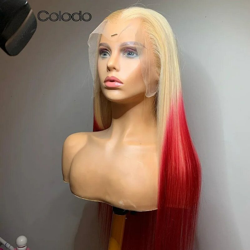 Colodo Ombre Blonde Rode Synthetische Pruiken Voor Vrouw Transparant 13X4 Lace Front Pruik Drag Queen Hoge Kwaliteit Hittebestendig Lijmloos