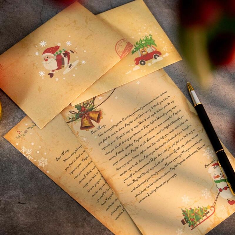6 Stks/set Feestuitnodiging Santa Claus Cadeau Wenskaart Kerst Enveloppen Kraftpapier Briefpapier Xmas Letter Pad