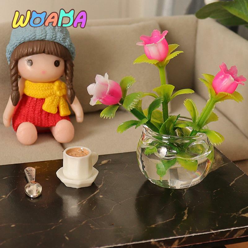 Модель кукольного домика 1/12, ваза с цветами, миниатюрное украшение в горшке для кукольного домика, аксессуары для украшения дома