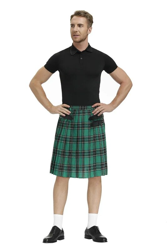 Mens scozzese tradizionale Highland Tartan Kilt Stage Performance gonna Cosplay Halloween Carnival Fancy Party Dress
