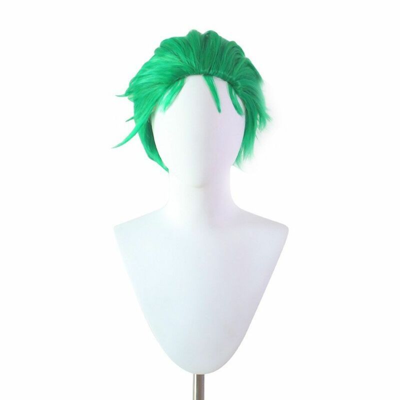 Anime pirat, Zoro, zielona krótka włosy, włosy z darni, opaska z dużym włóknem na plecach peruki syntetyczne Pelucas do codziennego użytku