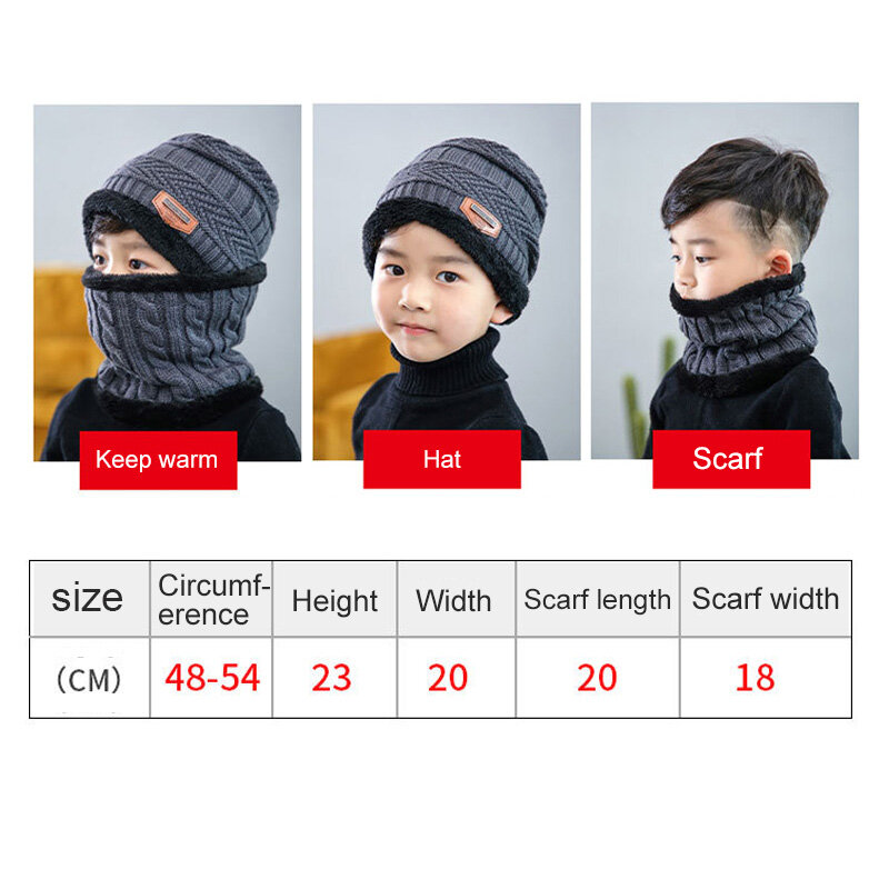 キッズビーンニットスカーフとキャップセット、子供用帽子、暖かいフリース、秋冬、男の子、女の子、1個