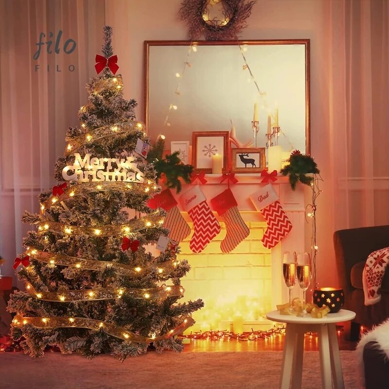 LEDリボン,5m,10m,クリスマスの装飾,木の装飾,家庭用,新年の贈り物