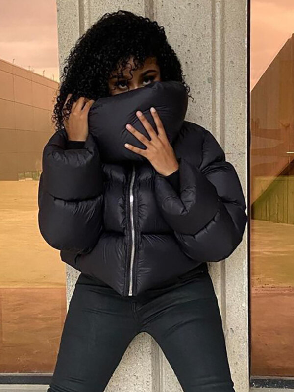 Winter Casual Schwarz Übergroßen Blase Mantel für Frauen 2022 Fashion Zipper Schal Kragen Kurze Puffer Jacken Grün Parka Streetwear