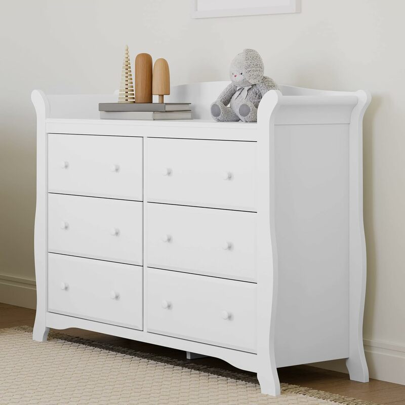 Storkcraft Avalon 6 Drawer Double Dresser (White) – Dresser for Kids Bedroom, Nursery Dresser Organizer,