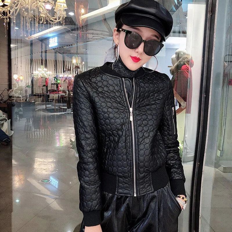 European Station 2023 Autumn/Winter New Leather Coat Women's Short Coat Loose and Slim Motorcycle Jacket PU Leather Top Cardigan