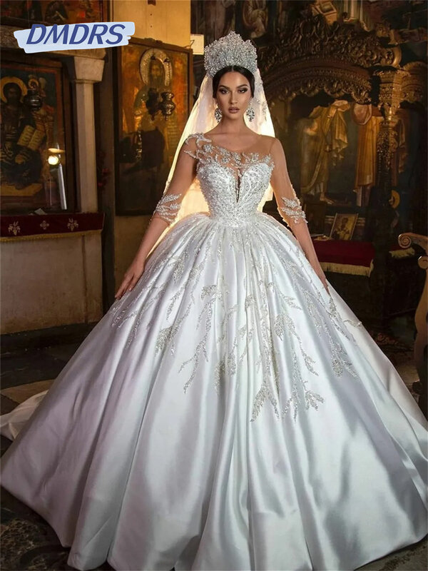 Affascinante abito da sposa senza schienale 2024 elegante abito da sposa con perline romantico abito lungo fino al pavimento a-line Vestidos De Novia