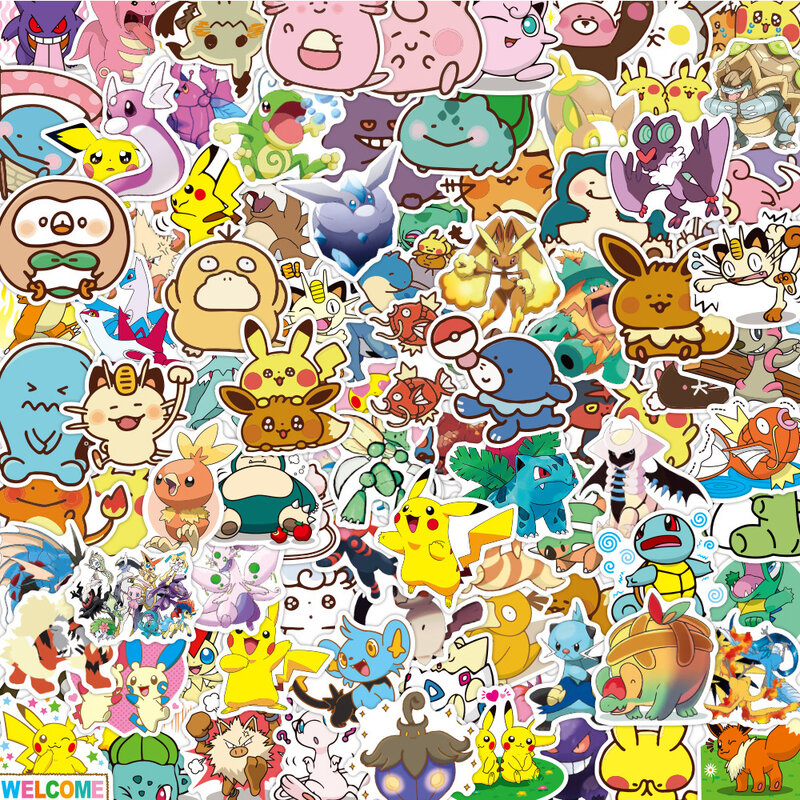 Pegatinas divertidas de Pokémon para niños, calcomanías de dibujos animados de Pikachu Gengar, 10/30/50/100 piezas, juguete para teléfono, cuaderno, guitarra, grafiti