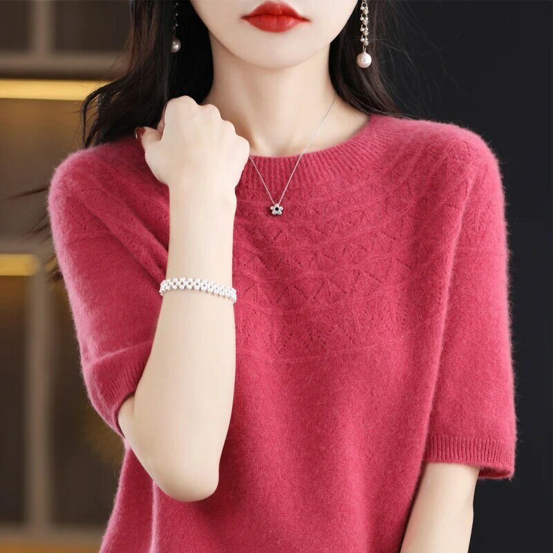 100 Cashmere knitwear women's Half Turtleneck Slimming Sweater Seamless Wool Knit Base Autumn/Winter Hollow-out Loose Top