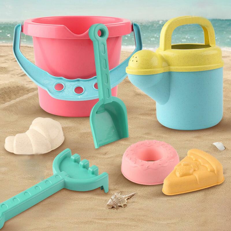 7 Pieces Sand Toys Travel Beach Toy Sand Castle Toys Watering Can and Beach Bucket for Bathtime Toy Child Backyard Garden Hiking