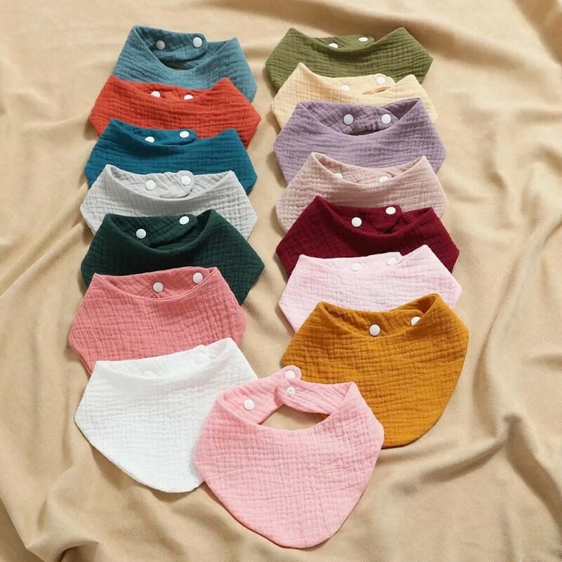 3Pcs/Lot  Baby Bibs Muslin Cotton Stuff Newborn Solid Color Snap Button Soft Triangle Saliva Towel Burp Cloth Feeding Drool Bibs