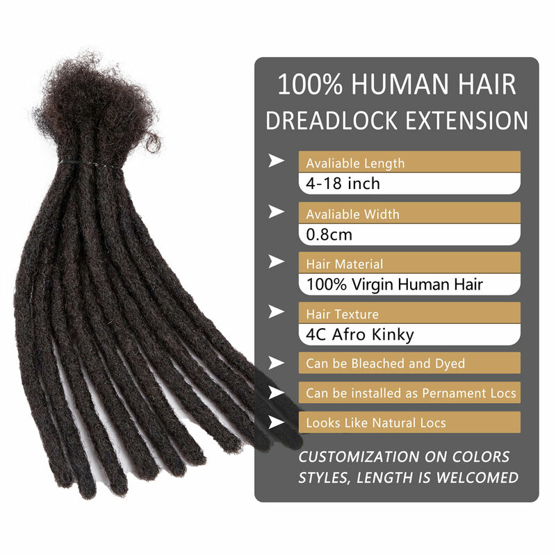 Ekstensi rambut Dreadlock ketebalan 0.8cm ekstensi Loc buatan tangan penuh untuk pria/wanita dapat diputihkan dan dicelup 4-18 inci