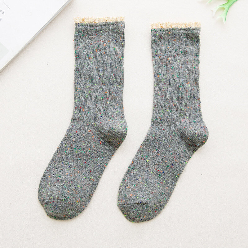 Japonês Vintage Dot Yarn Pile Socks para Mulheres, Rendas Flor, Outono, Inverno, Harajuku, Doce, Senhoras, Meninas Presente