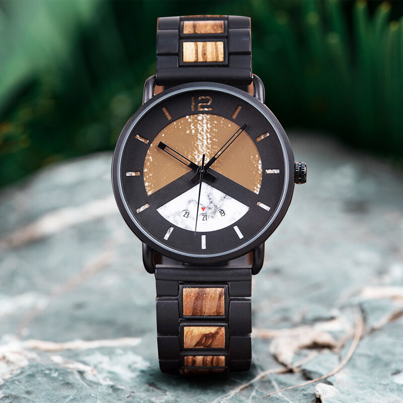 Couple Wooden Fashion Casual Analog Quartz Watch, Personalized Valentine's Day Gift Scratch Resistant Glass and Adjustable Strap