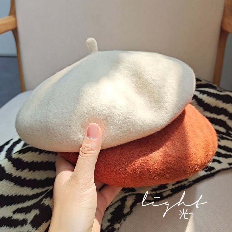 Boina artística feminina vintage de lã, gorro liso com cor sólida, para inverno, 2021