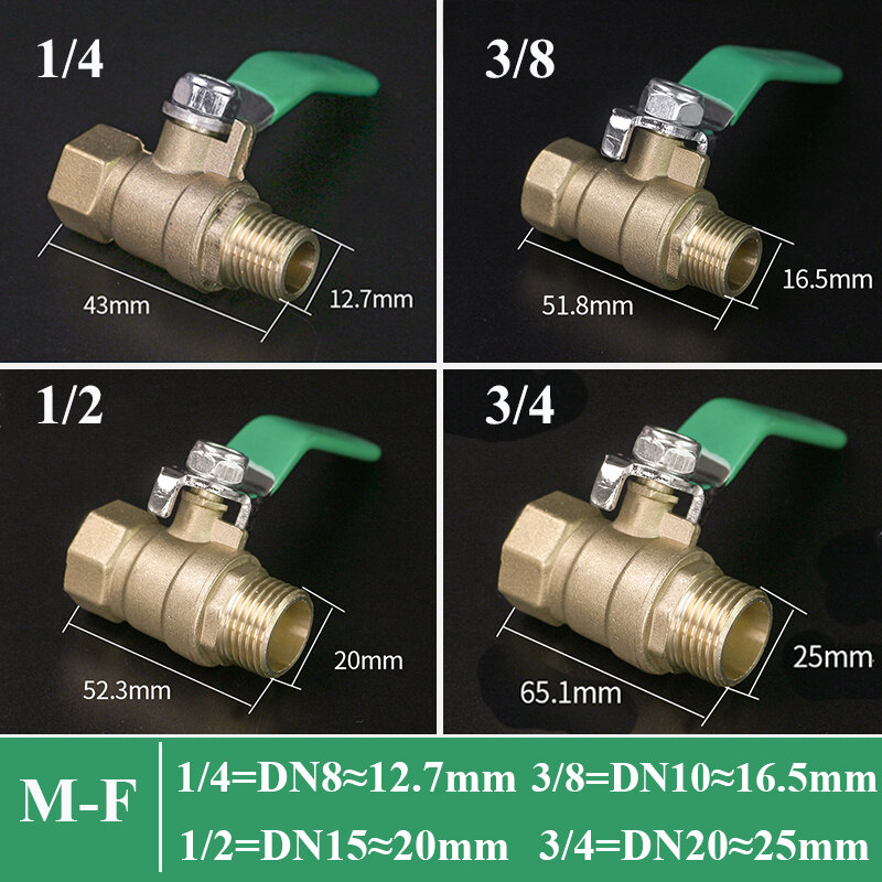 Ball Brass Valve 1/8" 1/4'' 3/8'' 1/2'' Female/Male Thread Brass Small Valve Connector Joint Copper Pipe Fitting Coupler Adapter