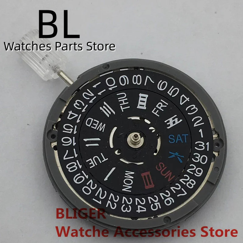 Ruch mechaniczny BLIGER Japan NH36A o wysokiej dokładności z czarnym kołem datowym w dni powszednie dla zegarek męski akcesoria zamienne
