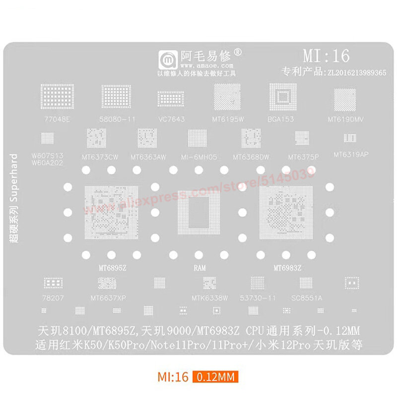 Szablon BGA do Xiaomi RedMi K50 Pro Note 11 Pro Plus 12 Pro MT6895Z MT6983Z CPU szablon do ponownego sadzenia koralików BGA