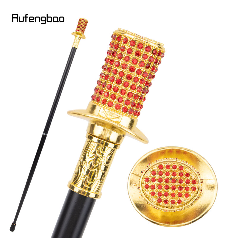 Diamante artificial vermelho dourado bengala, Bastão decorativo de moda, Cosplay elegante cavalheiro, Botão de crochê, 95cm