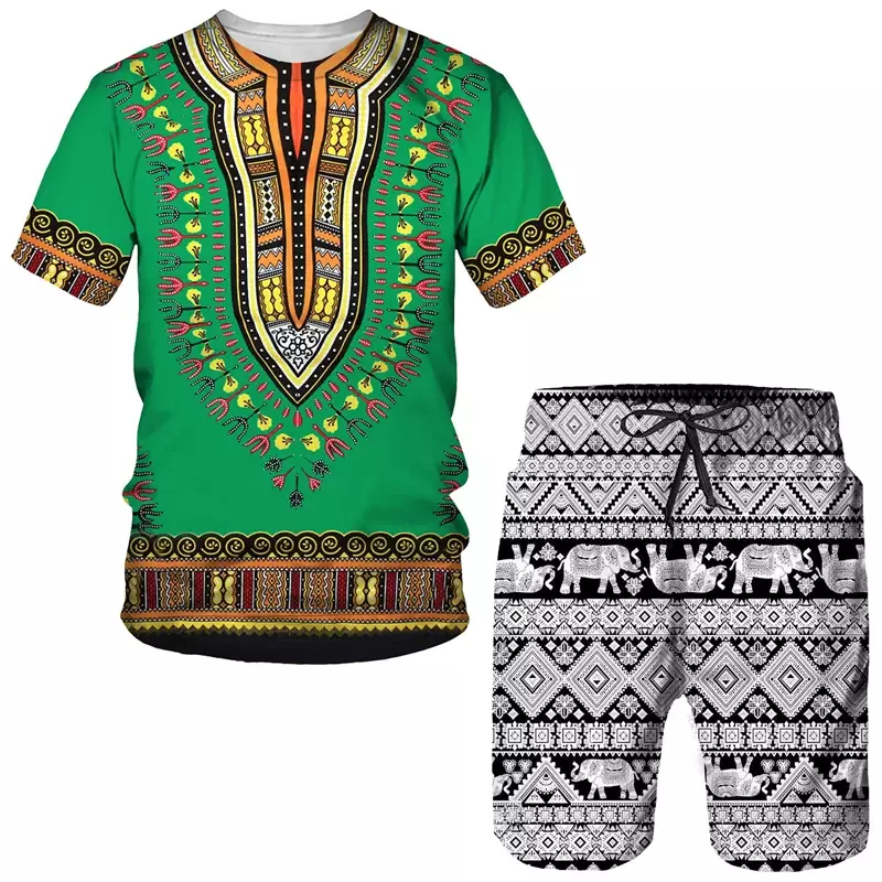 Newest Men’s Tracksuit African Print Women's Men's T-shirts Sets Africa Dashiki Vintage Tops Sport and Leisure Summer Male Suit