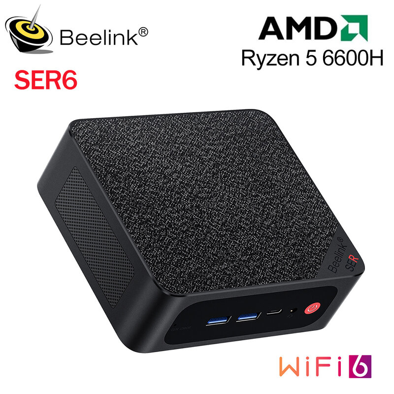 Beelink SER6 Mini PC Win 11 Pro AMD Ryzen 5 6600H 6800H RDNA2 DDR5 16GB SSD 500GB NVME Wifi6 LAN 2.5G PCIe4.0 komputer meja