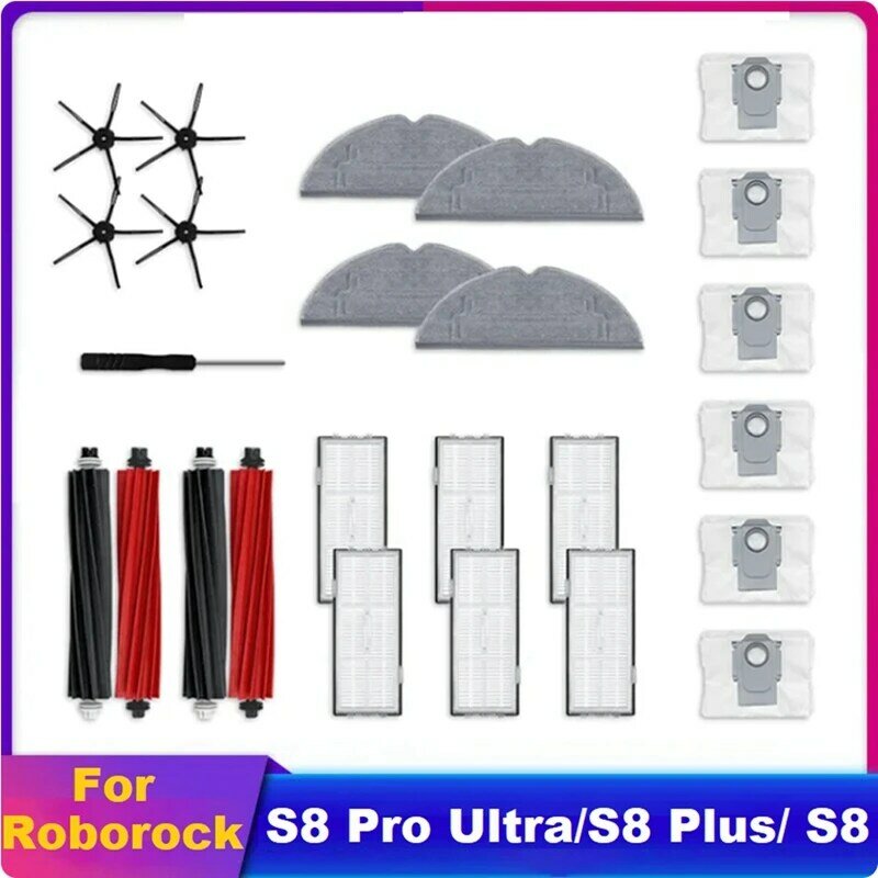Kit de piezas de repuesto para Robot aspirador Roborock S8 / S8 Pro Ultra / S8 +, reemplazo de cepillo lateral principal, filtro HEPA, almohadilla para mopa, bolsa para polvo