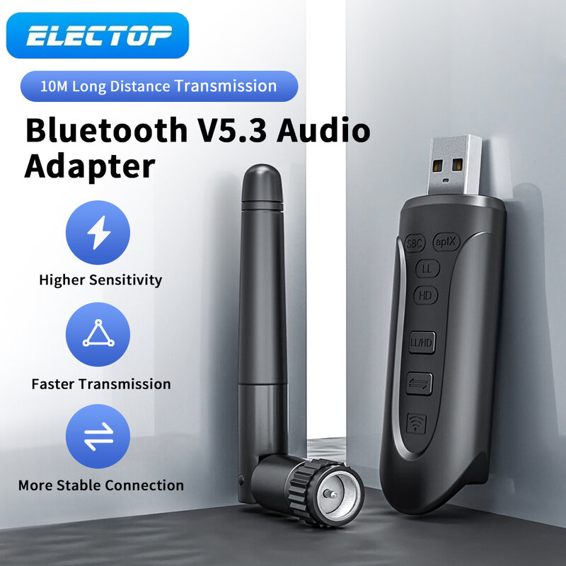 USB Bluetooth-адаптер ELECTOP с бесплатным драйвером Bluetooth 5,3 AUX 3,5 мм, аудиоадаптер, передатчик для динамика, Bluetooth-адаптер для ПК