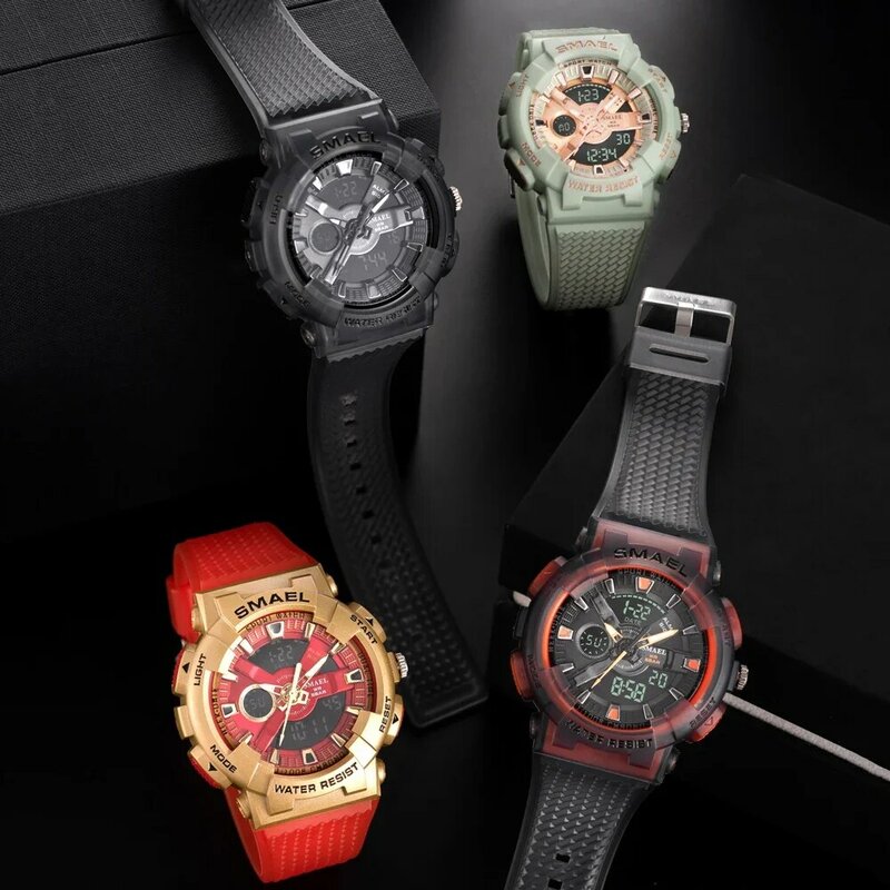 SMAEL męskie zegarki sportowe dla mężczyzn Alarm wojskowy stoper LED cyfrowe podświetlenie podwójny wyświetlacz czasu 8006 męski zegarek armia