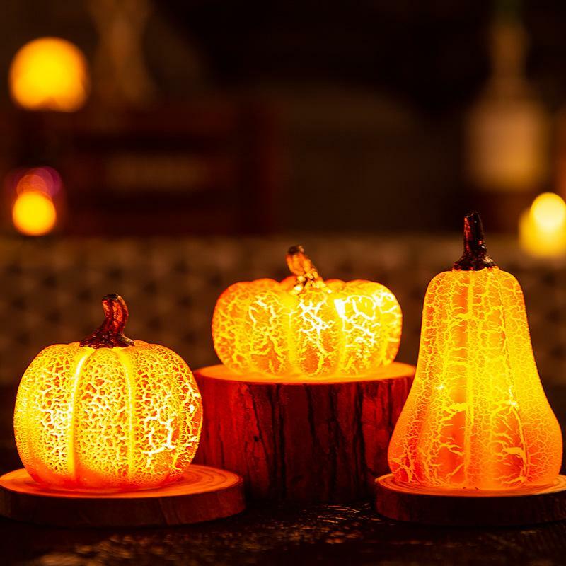 Baru lentera labu Halloween simulasi labu LED lampu lilin Resin labu bercahaya