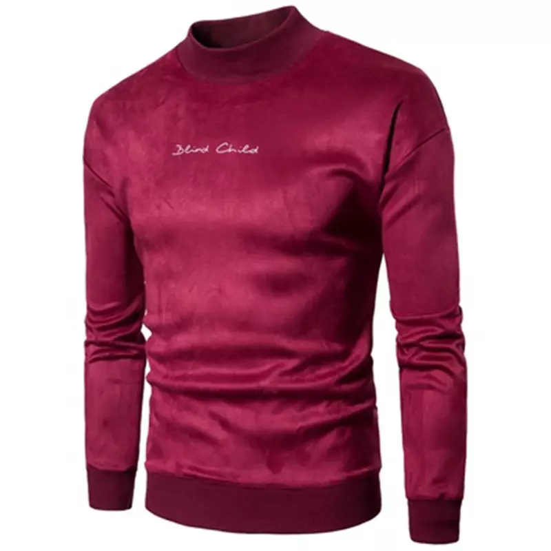 High Quality Men's Winter Warm Pullover Pure Color Fashion Plus Velvet Sweater