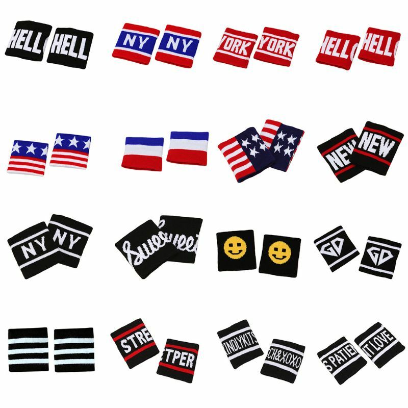 2Pcs/Pair Adult Kids Running Sports Wristband Sweatband Hip-Hop Letters Colored Dropship