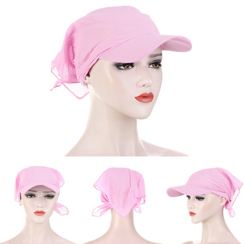 หมวกหมวกมุสลิมหมวกสำหรับผู้หญิงผ้าพันคอสีทึบกลางแจ้ง windproof ครีมกันแดดหมวกคลุมผมหมวกลายการ์ตูนชายหาด