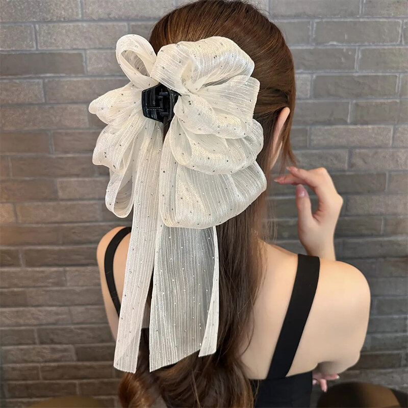 Korean INS Super Fairy Pearl Bow Grab Clip Mori Half Tie Hairpin Headdress