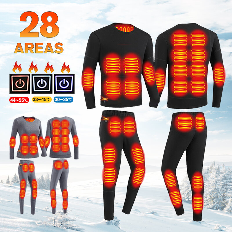男性と女性のための加熱された電気温水下着,サーマルアンダーウェア,28のエリア加熱ジャケット,冬のスポーツアクセサリー