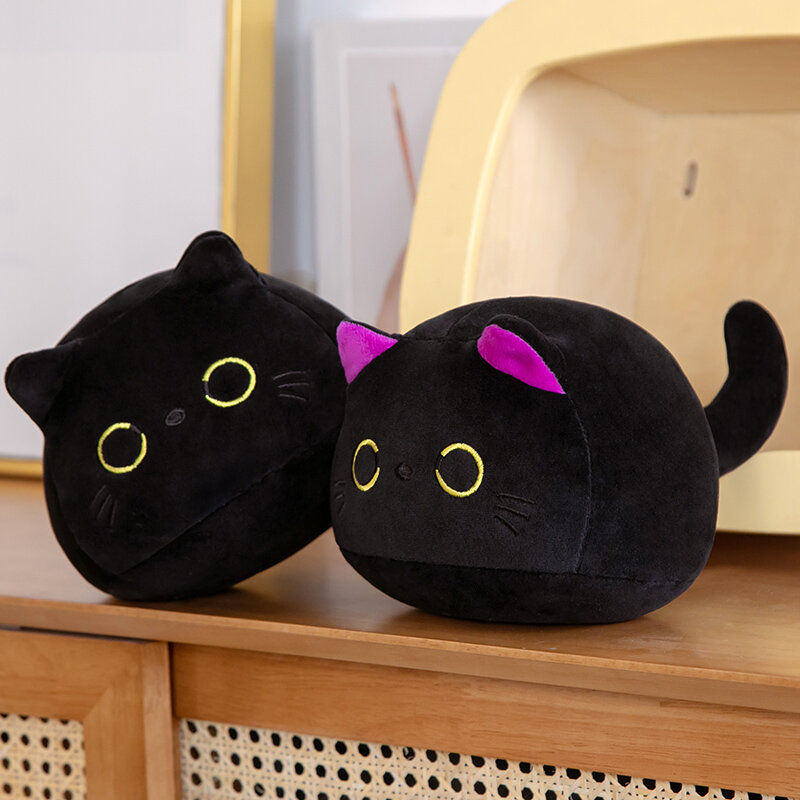 Boneca de pelúcia do gato preto peluches pequeno, brinquedo dos desenhos animados recheados, pelúcia bola redonda, bolsa da menina, pingente chaveiro, kawaii, 9 cm, 15 cm, 25cm